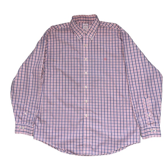 BROOKS BROTHERS 346 Large Button Down Dress Shirt Pink with Pink Logo - Picture 1 of 7